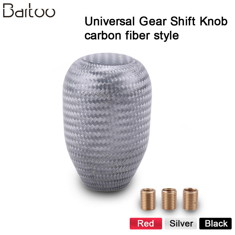 Car Gear Shift Knob Oval Ball Shape Carbon Fiber Silver Universal with Adapters