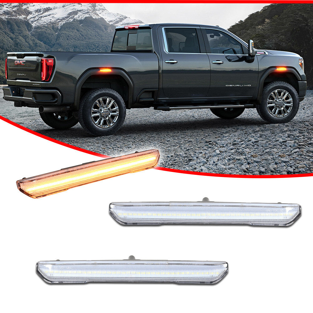 Transparent amber LED F/R side marker light suitable for 20-24 for GMC for Sierra 2500 3500 Denali AT4- v