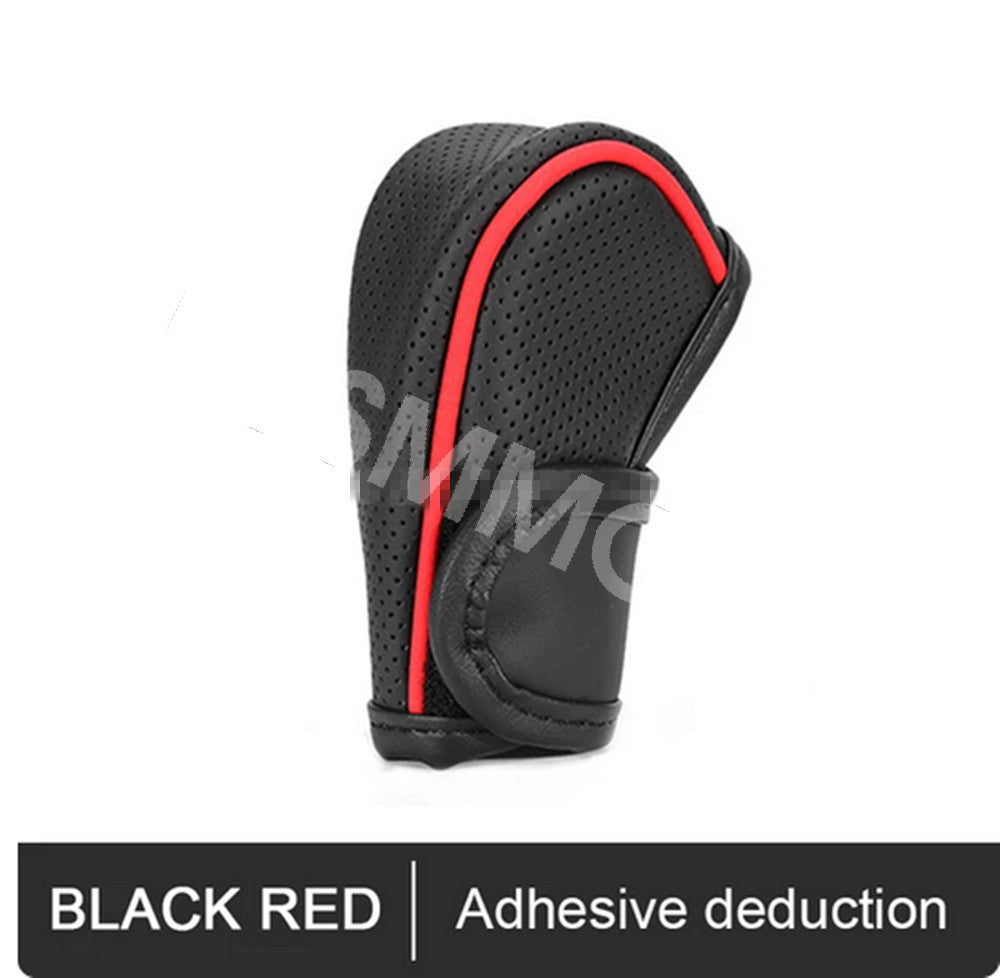 Black/Red Car Interior Gear Shift Lever Knob Cover Trim PU Leather Breathable