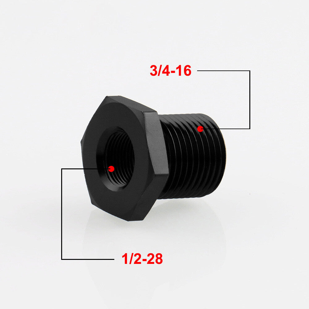 2PC 1/2-28 to 3/4-16 Automotive Threaded Oil Filter Adapter Black Aluminum Black