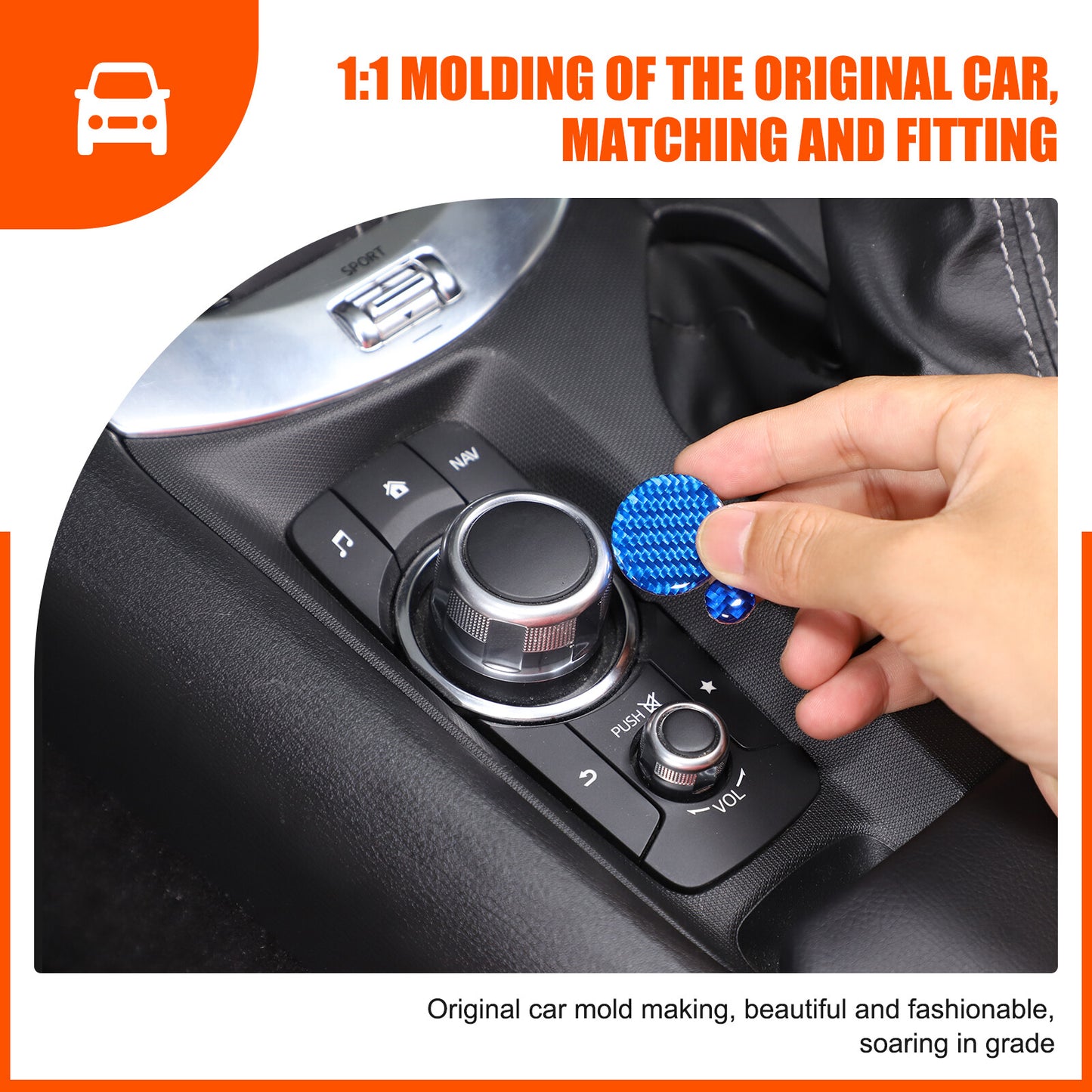 Multimedia Knob Protective Case with Blue Carbon Fiber Sticker for Mazda MX-5 Miata 2016-2022 n
