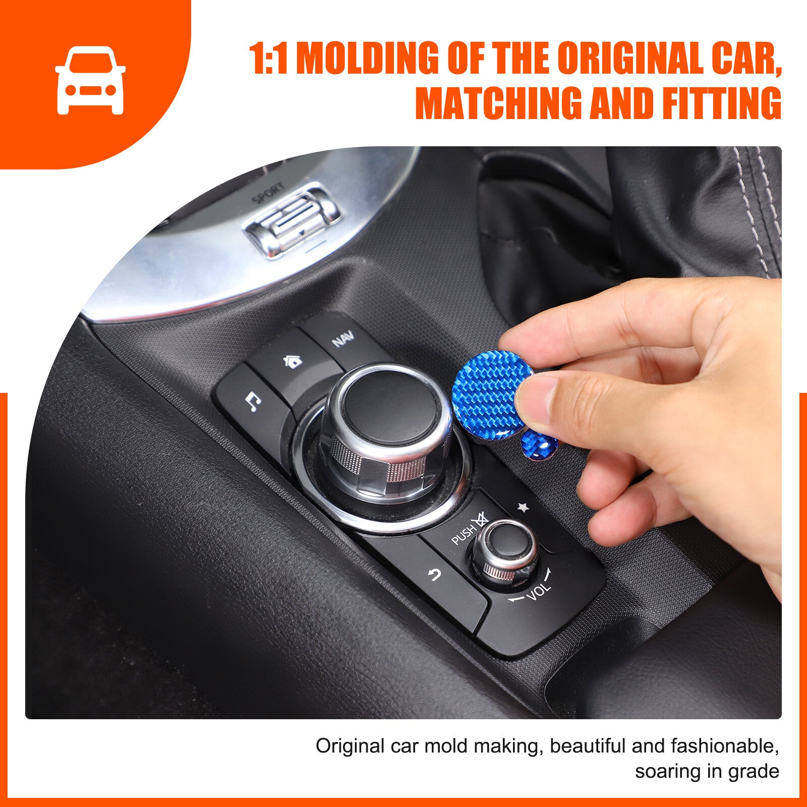 Multimedia Knob Protective Case with Blue Carbon Fiber Sticker for Mazda MX-5 Miata 2016-2022 n