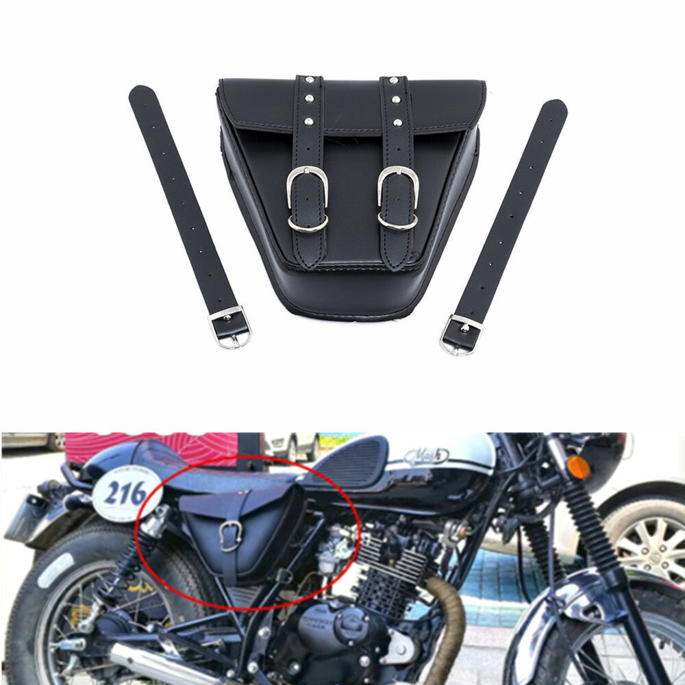 Black PU Leather Saddle Bag Luggage Tool Side Bag for Harley Cafe Racer Custom Q