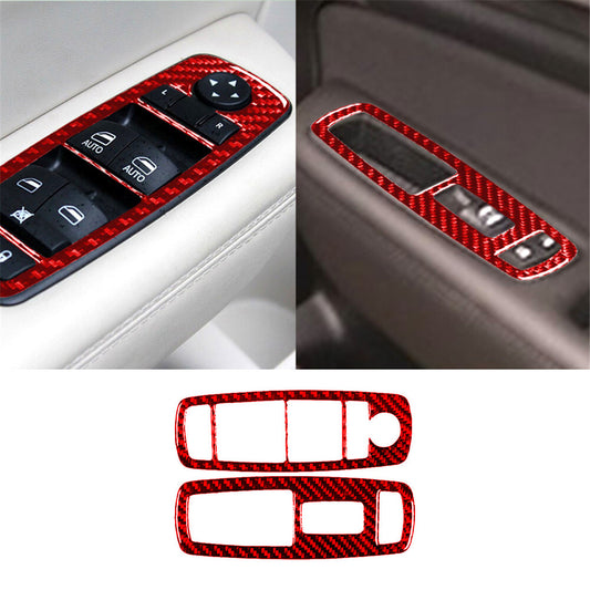 2X Red Carbon Fiber Front Window Control Cover Trim for Chrysler 200 2015-2017