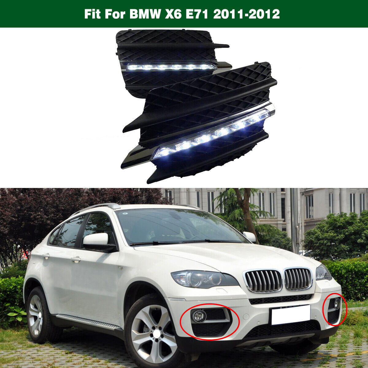 White LED DRL Daytime Running Lights Driving Fog Lamps for BMW X6 E71 2009-2012 Q