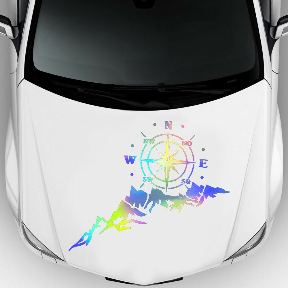 Car Body Bonnet Sticker Compass Mountains Graphics Decoration Decal Reflective