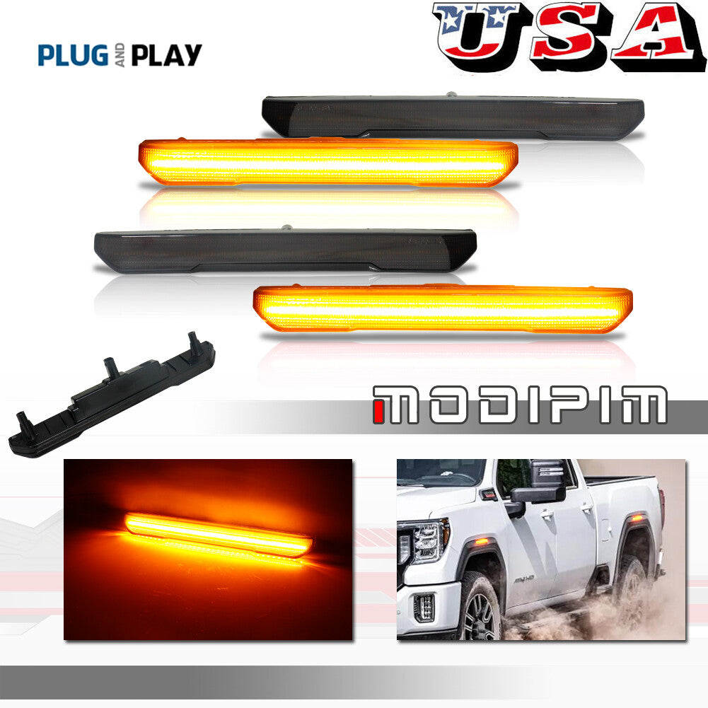 4-piece smoked F/R amber LED side marker light suitable for 2020-2022 for GMC for Sierra 2500 3500HD- v
