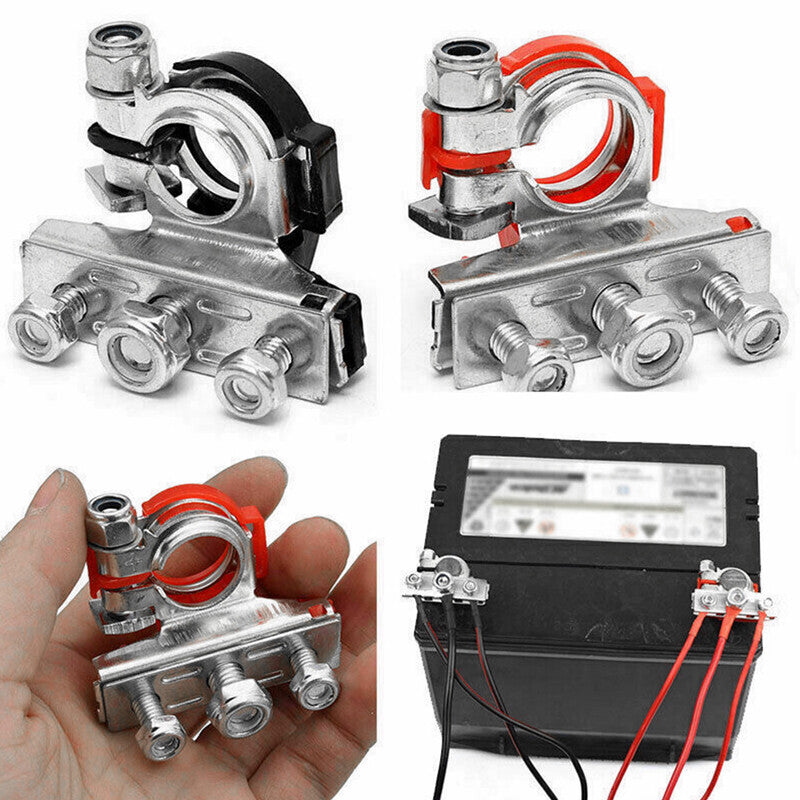 Battery Terminal Connectors 3 Way Top Post Positive & Negative Car Boat Van Part v