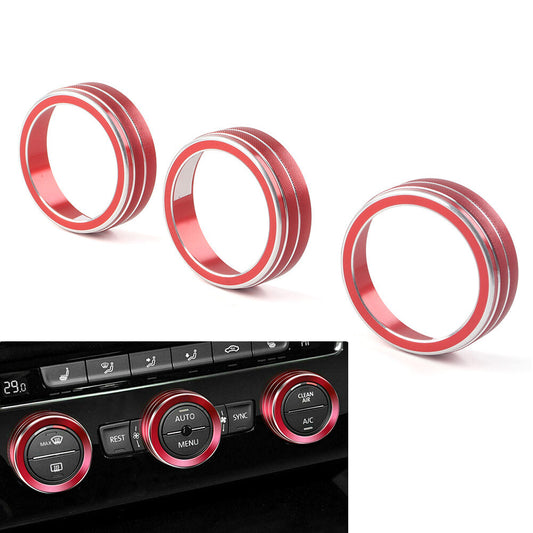 3x AC Climate Control Ring Knob Cover Fit for VW for Golf for Jetta for Tiguan for Passat Atlas Red