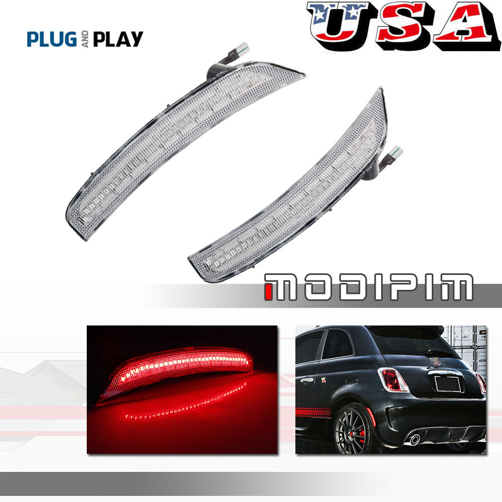 Red LED Clear Lens Rear Fender Side Marker Lights for 12-17 for Fiat 500 Pop Lounge- v