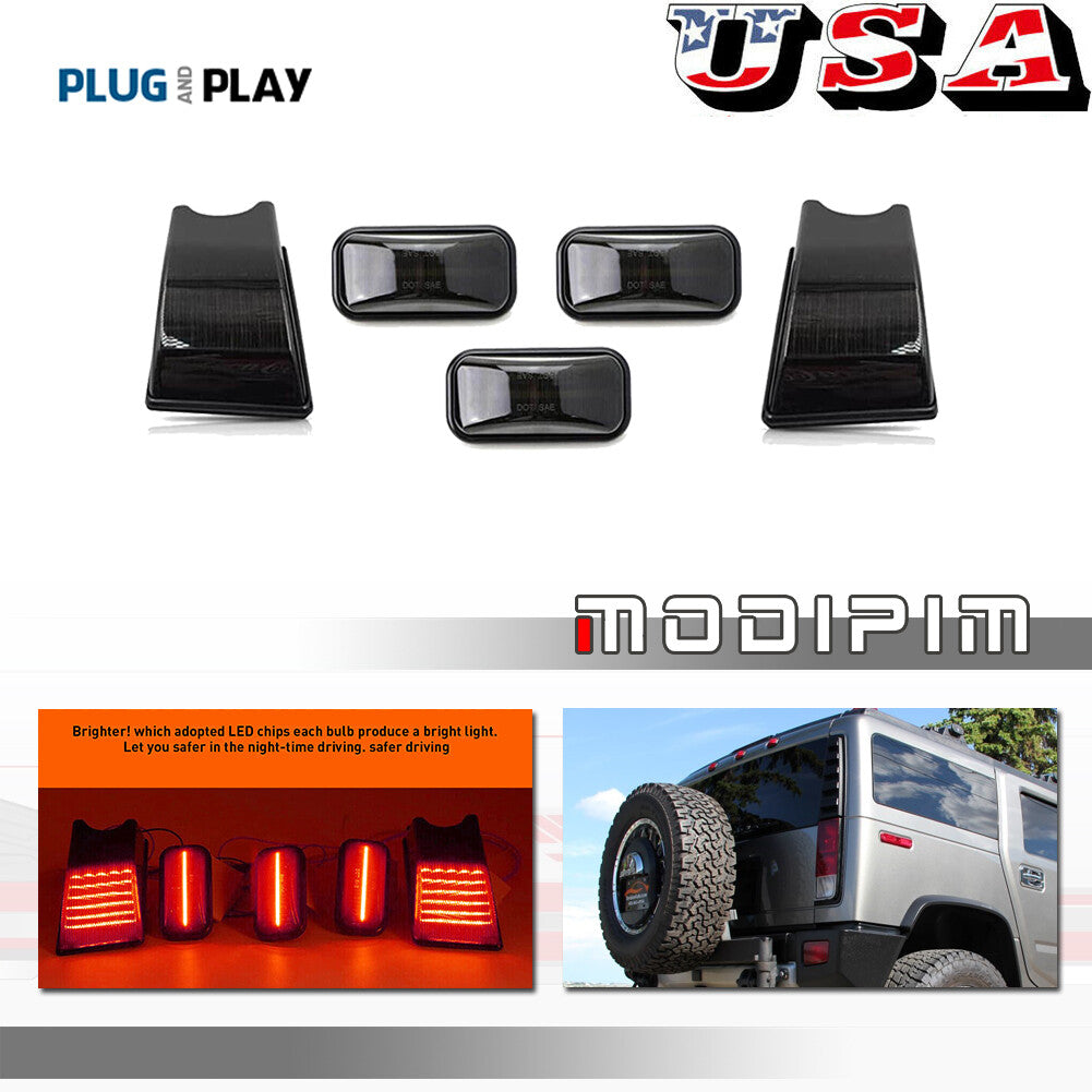 Smoked lens red LED roof cab marker light for 2003-2009 for HUMMER H2 SUV SUT 5-piece set. Q