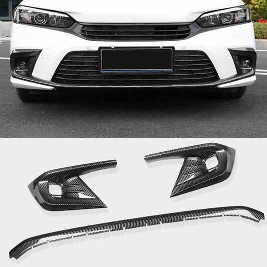 3x for Honda for Civic 2022-23 Carbon Fiber ABS Front BumperFog Lamp Cover Trim Set