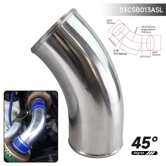 45 Degree 127mm 5 inch Aluminum Intercooler Intake Pipe Piping Tube Hose