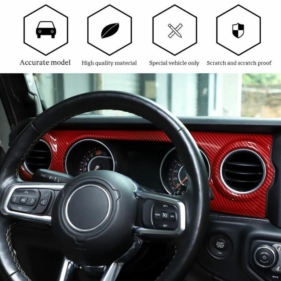 For 18-23 for Jeep for Wrangler JL Red Carbon Fiber Inner Center Console Dash Cover Trim v