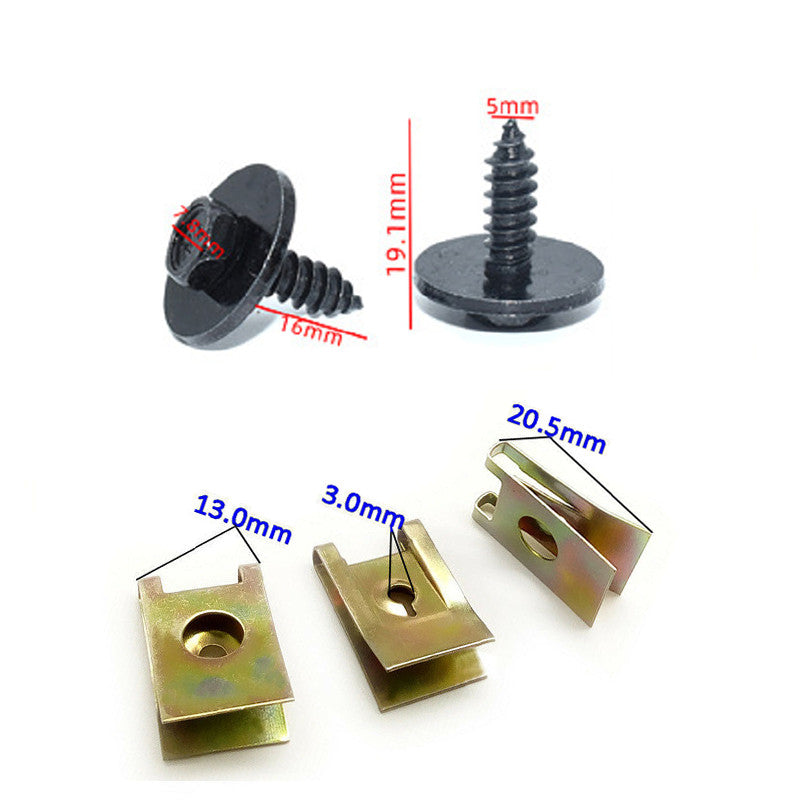 100x Metal Car Screw Body Fender Bumper Retainer U Nut Clips Gasket Fastener Kit