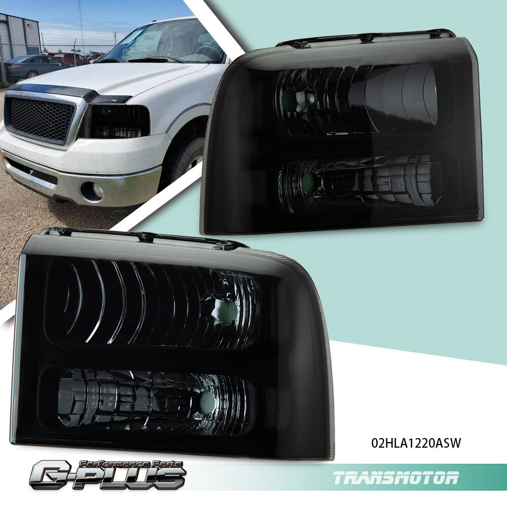 Fits 2005 - 2007 for F250 F350 Super Clear Corner Smoked Headlights - v