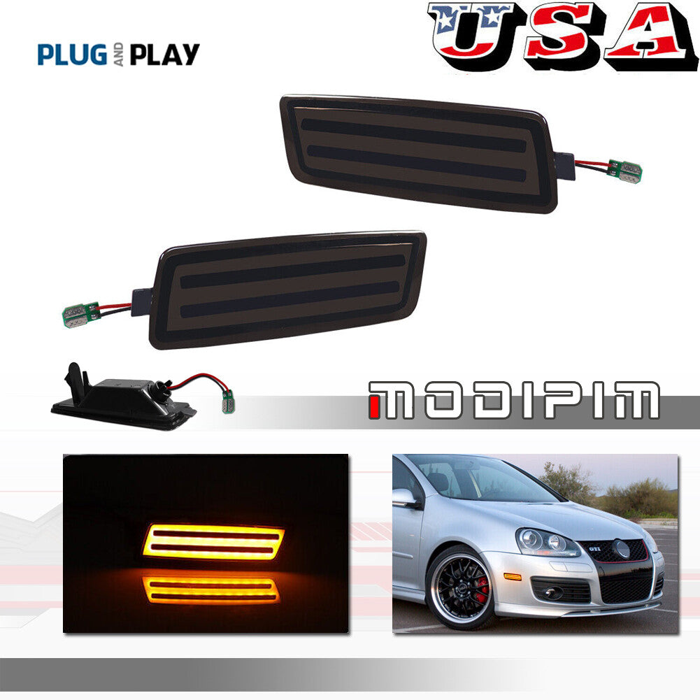 Amber LED Black Lens Front Side Marker Signal Light for for VW MK5 for Golf /GTI for Jetta - v