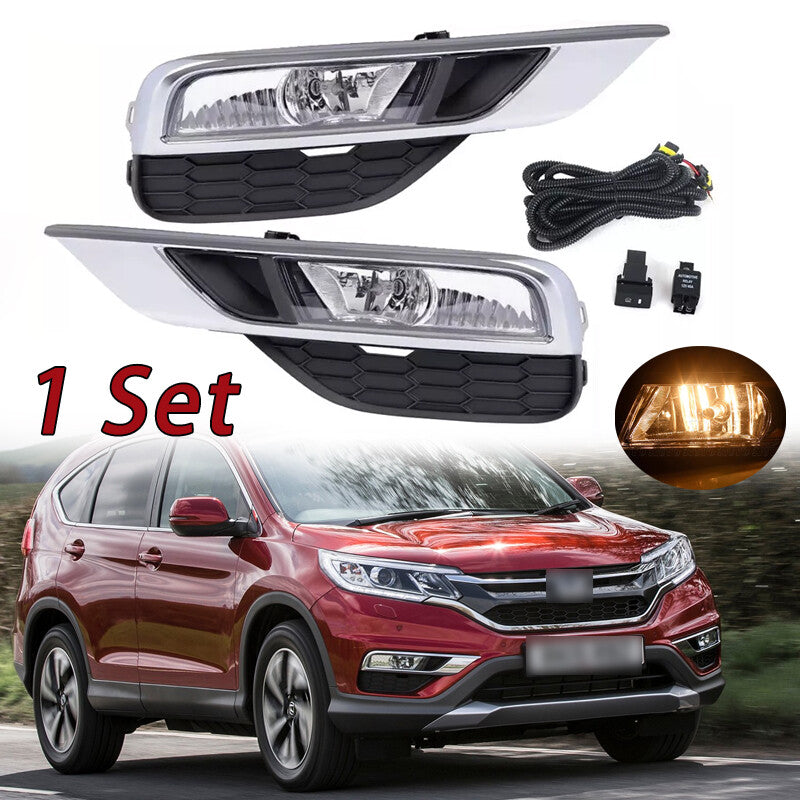 Set for Honda CRV Type UK 2015-17 Fog Light Kit W/ Harness + Fog Lamp Bezel Trim