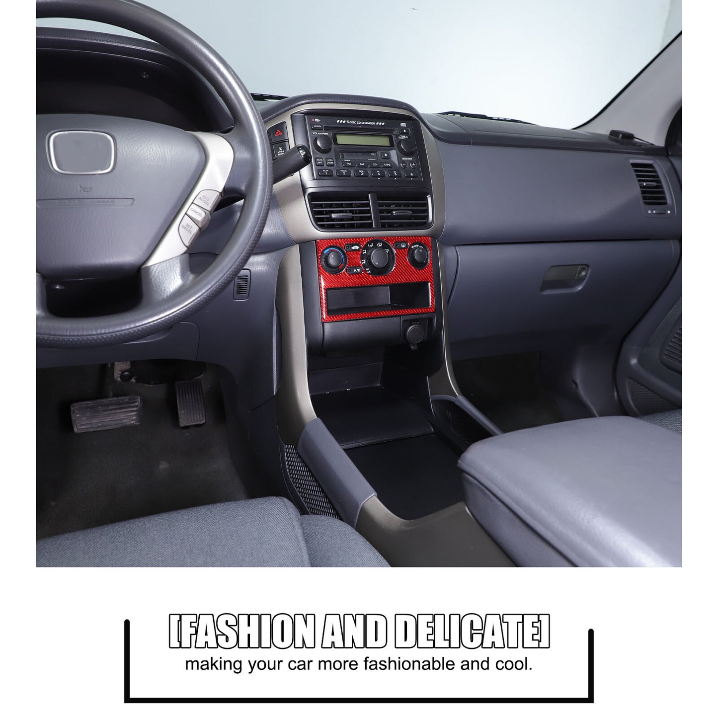 Red carbon fiber central air conditioning panel sticker for Honda Pilot 2003 - 2008 - n