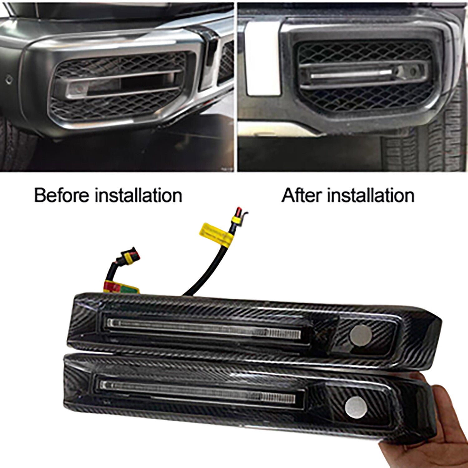 Carbon Fiber Front Bumper Cover Trim+LED Light for Benz W463A W464 G63 AMG 19-23