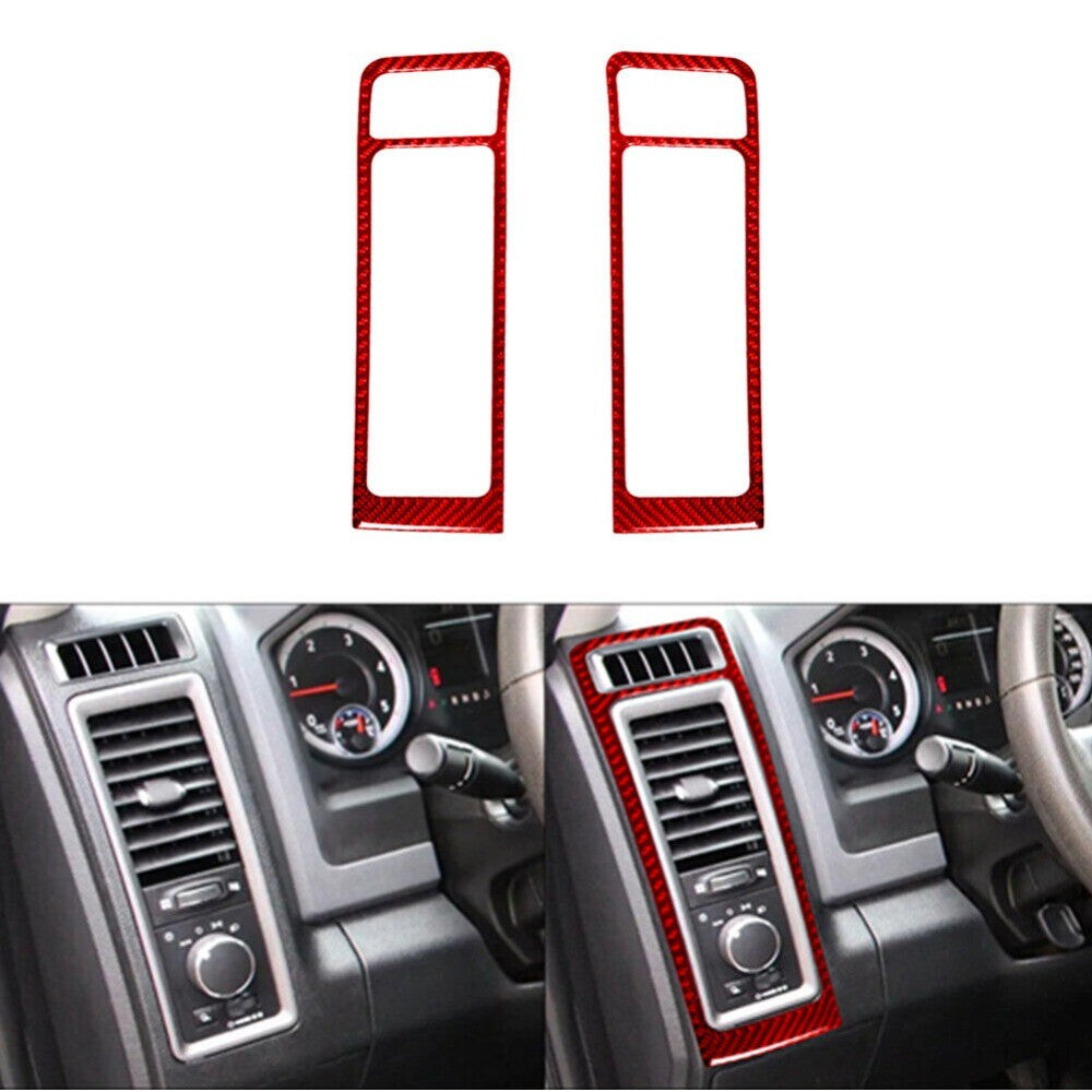 2Red Carbon Fiber Front Door Air Vent Cover Trim for Dodge for Ram 1500 13-2015 New n