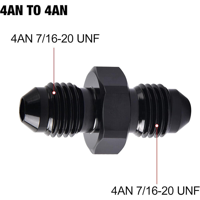 2Pcs 4AN to 4AN Male Flare Coupler Union Straight Fuel Hose Adapter Fitting Blk