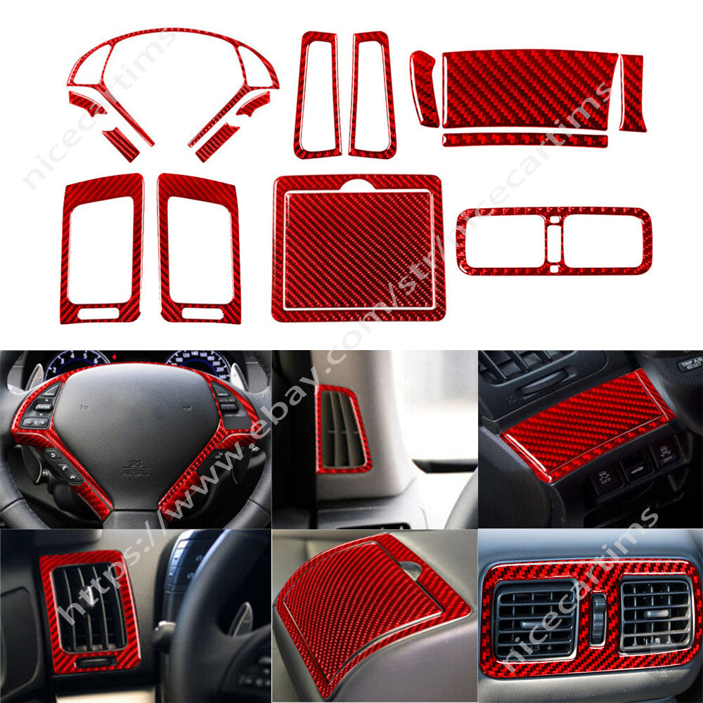 16Pcs Red Carbon Fiber Interior Full Set Trim Kit for Infiniti G37 Sedan 2010-13