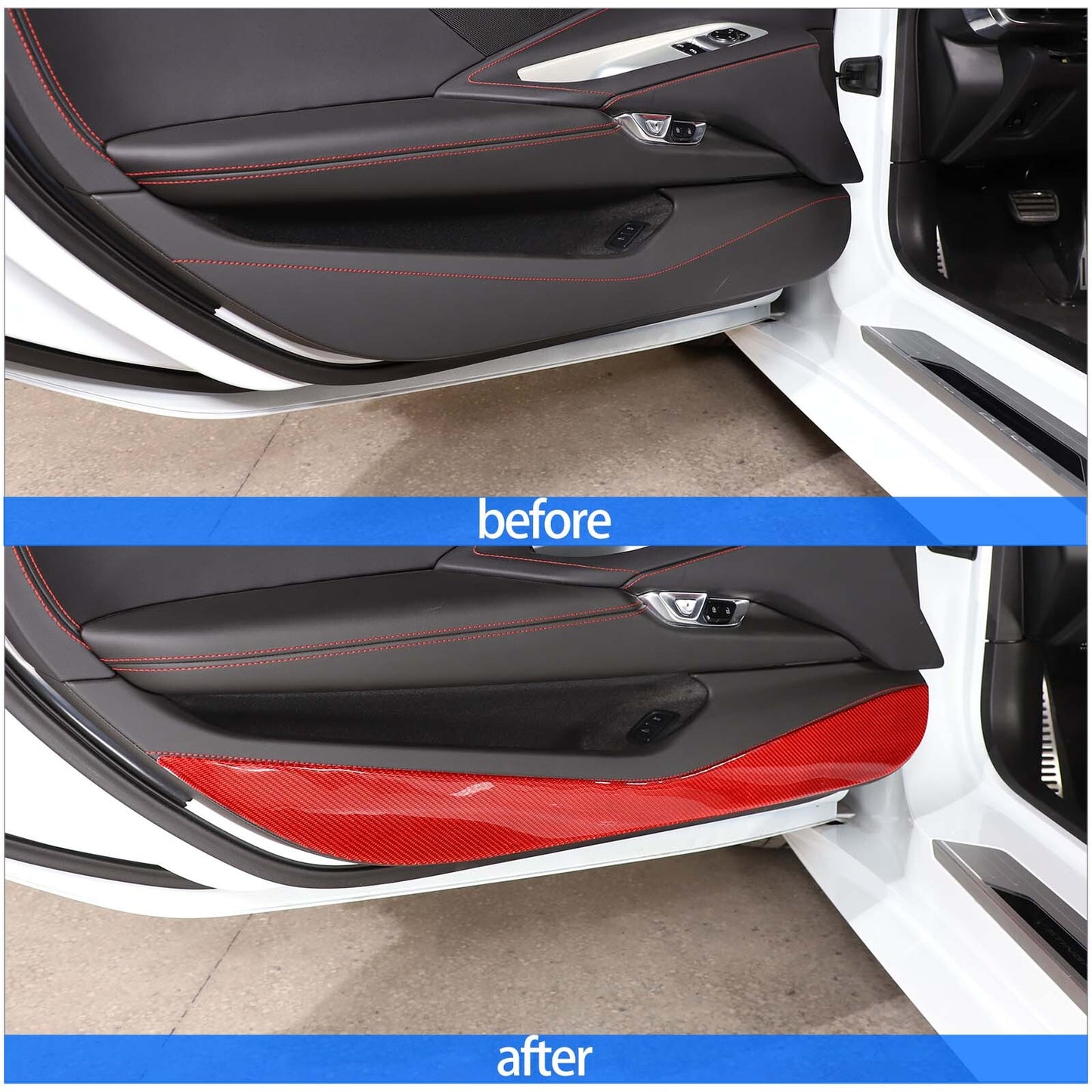Red carbon fiber interior door kick guard cover decorative sticker for Corvette C8 2020-23