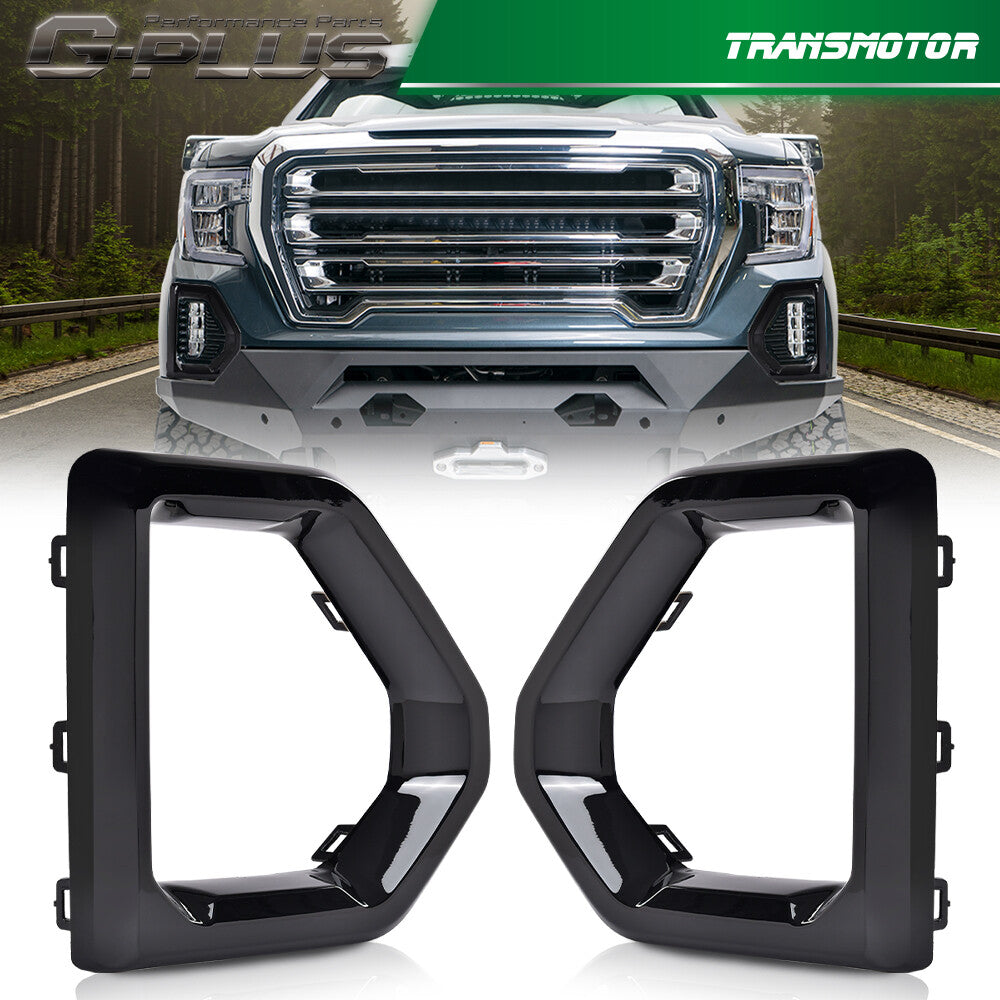Fits 2019 - 2021 for GMC for Sierra 1500 Denali Front Fog Light Outer Bezel Protector Black - v