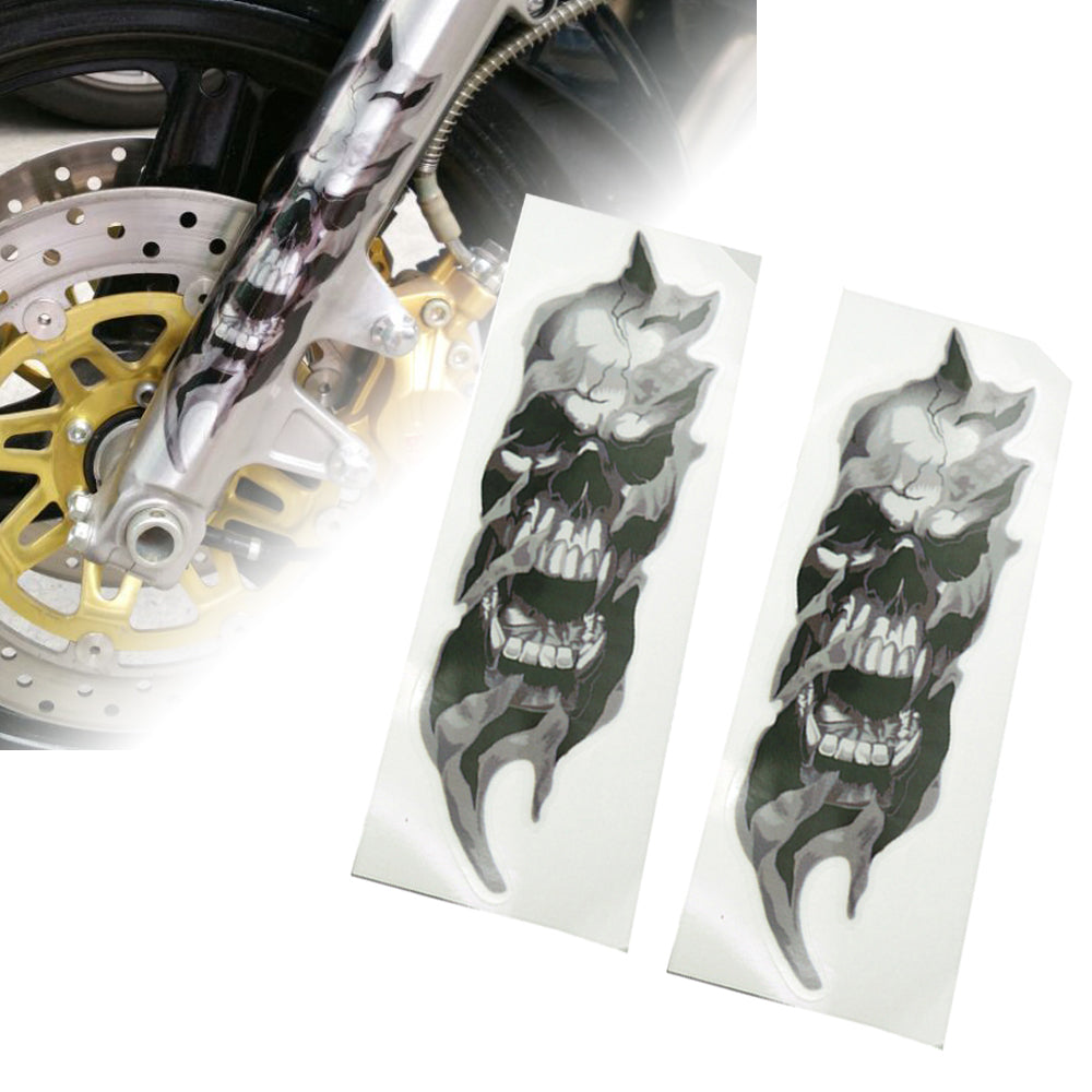Pair Motorcycle Front Fork Skull Decals Graphic Stickers for Harley Touring Dyna Q