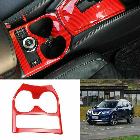 for Nissan Rogue 2014-2020 Red Carbon Fiber Middle Console Water Cup Holder Trim