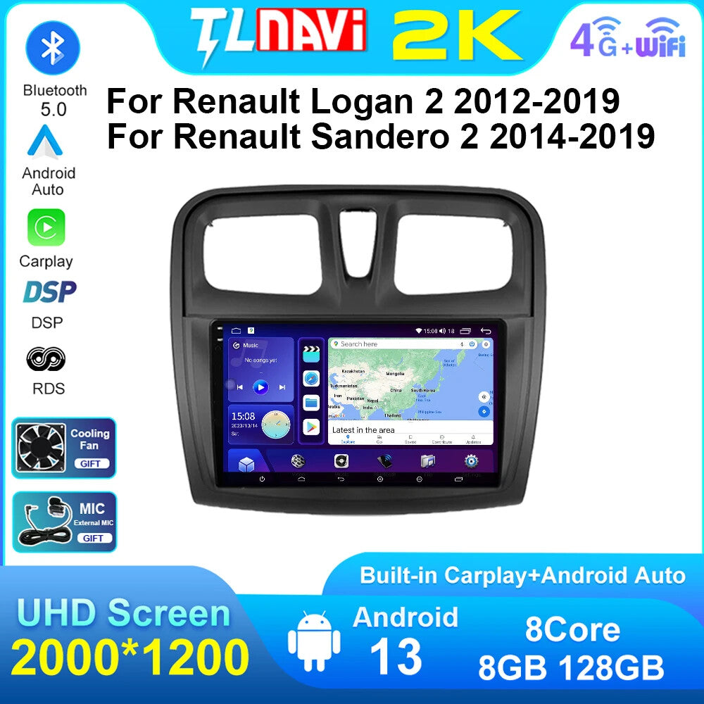 for Renault Logan 2 Sandero 2 Symbol Car Radio CarPlay GPS Video Player Screen
