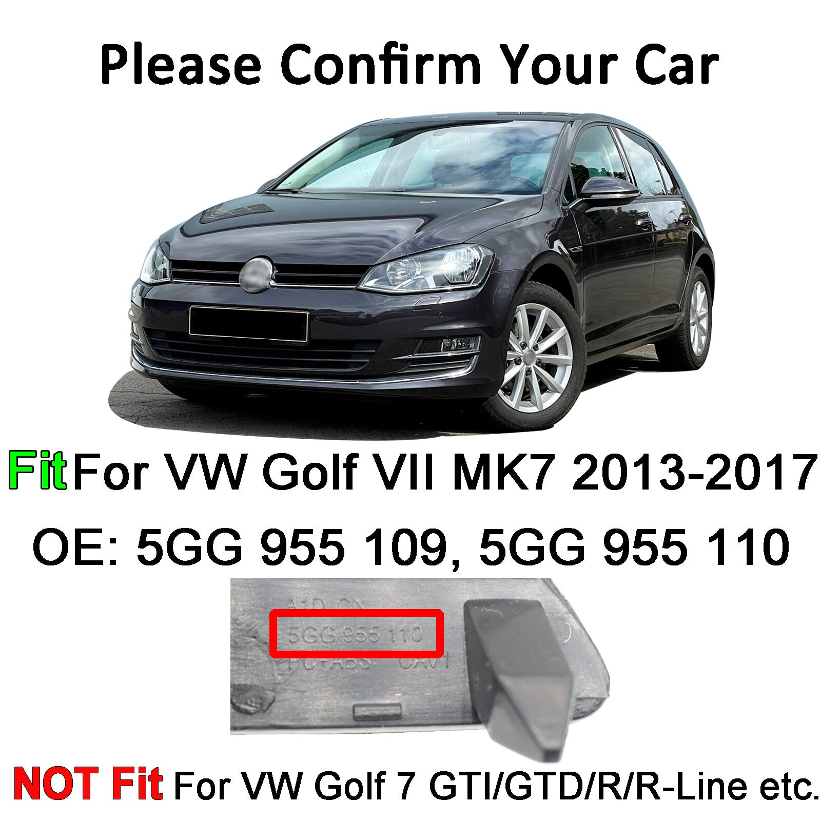 2Pcs Headlight Headlamp Spray Washer Cover Cap for VW for Golf 7 Vii MK7 2013 - 2017 Q