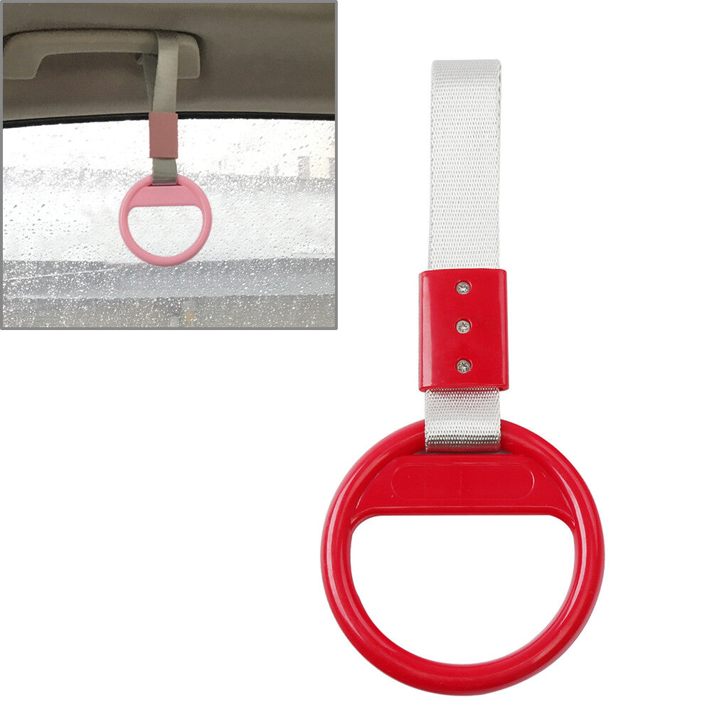 Car Round Ring Train Bus Handle Hand Strap Drift Charm Tools Silver+red