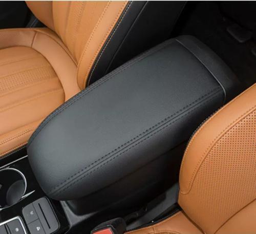 Black leather console armrest box panel cover trim for Toyota RAV4 2019-2024