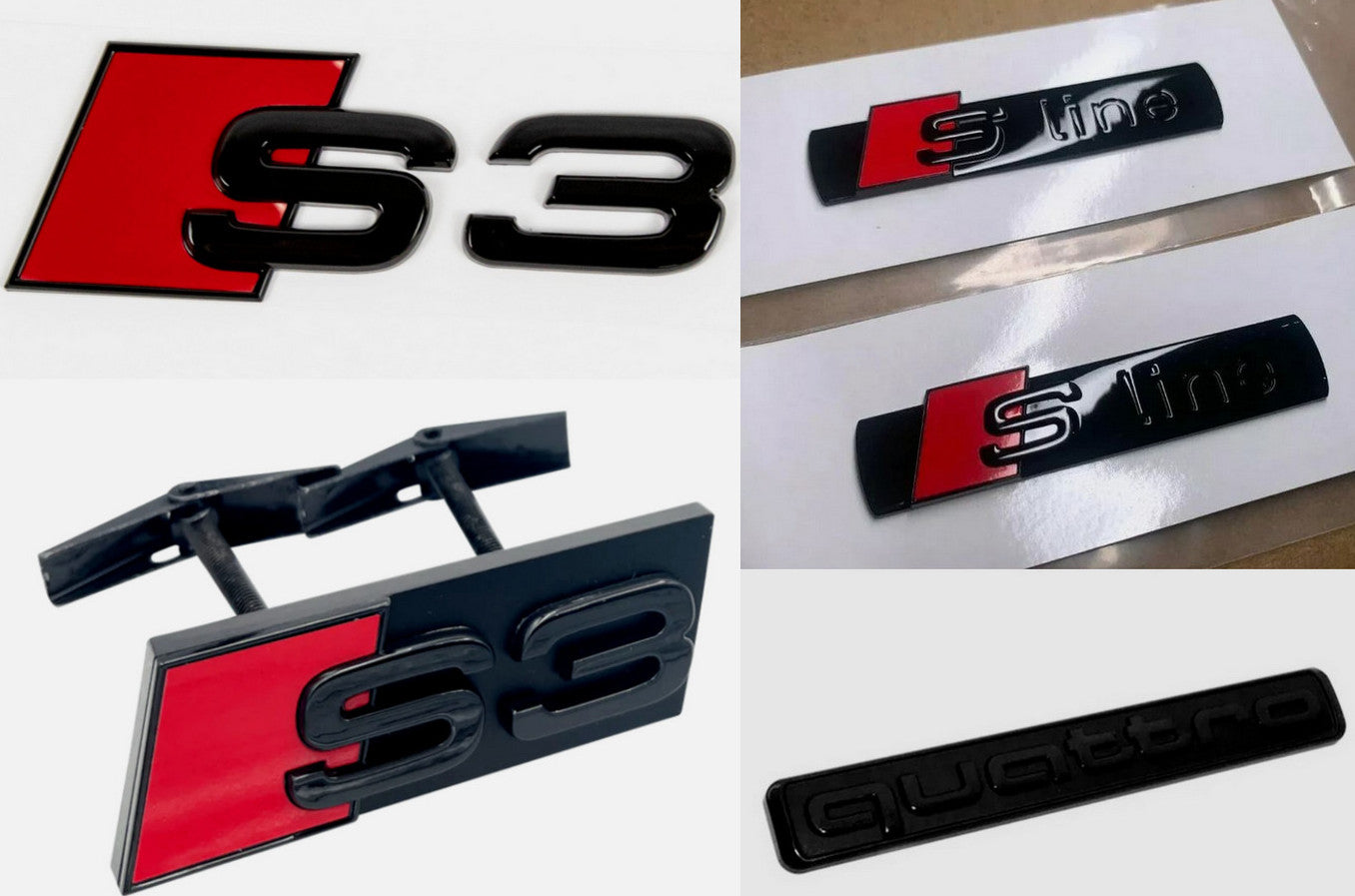 Suitable for Audi S3 front grille Trunk badge, Quattro side fender S-line badge, black