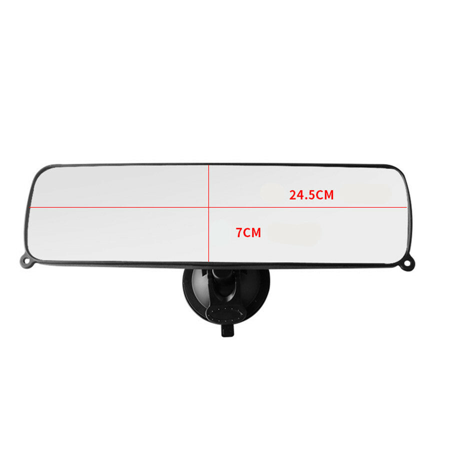 Large Sucker Rear View Mirror Wide Flat Clear Lens Car Dash Mount Rearview Black