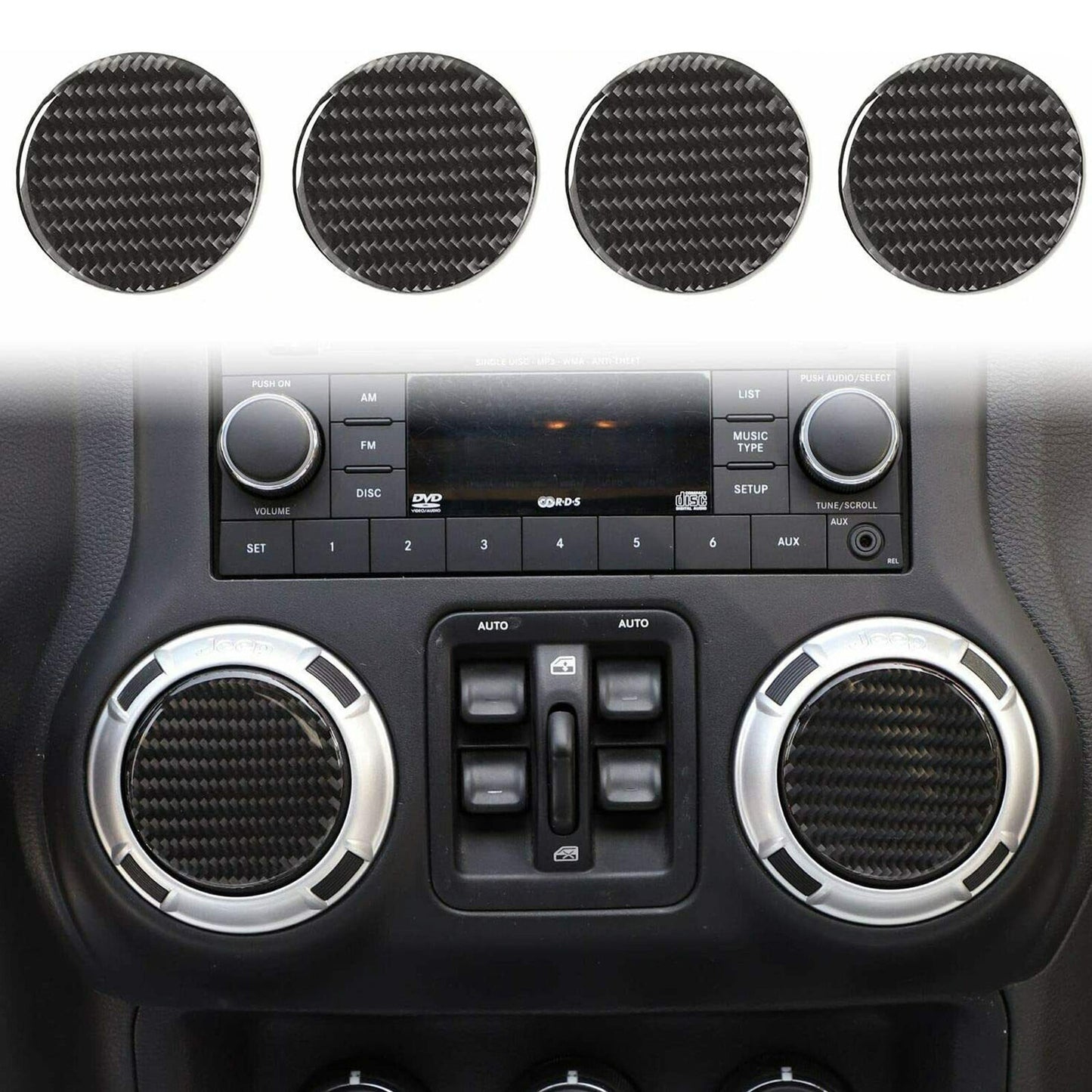 4PCS Real Carbon Fiber Air Condition Vent Trim for Jeep for Wrangler JK JL 2007-2024