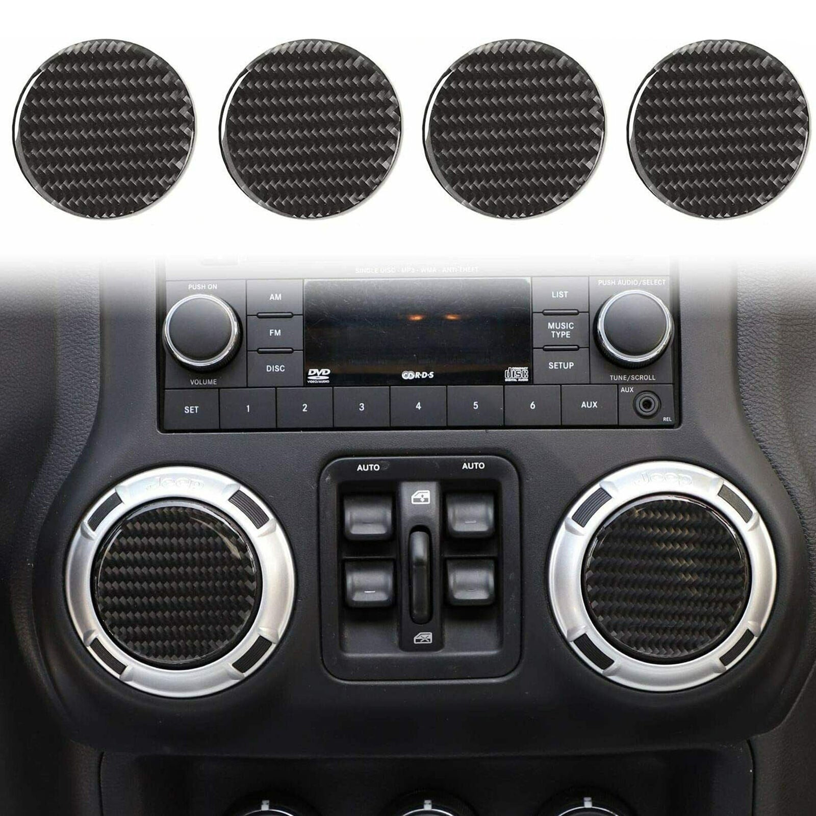 4PCS Real Carbon Fiber Air Condition Vent Trim for Jeep for Wrangler JK JL 2007-2024