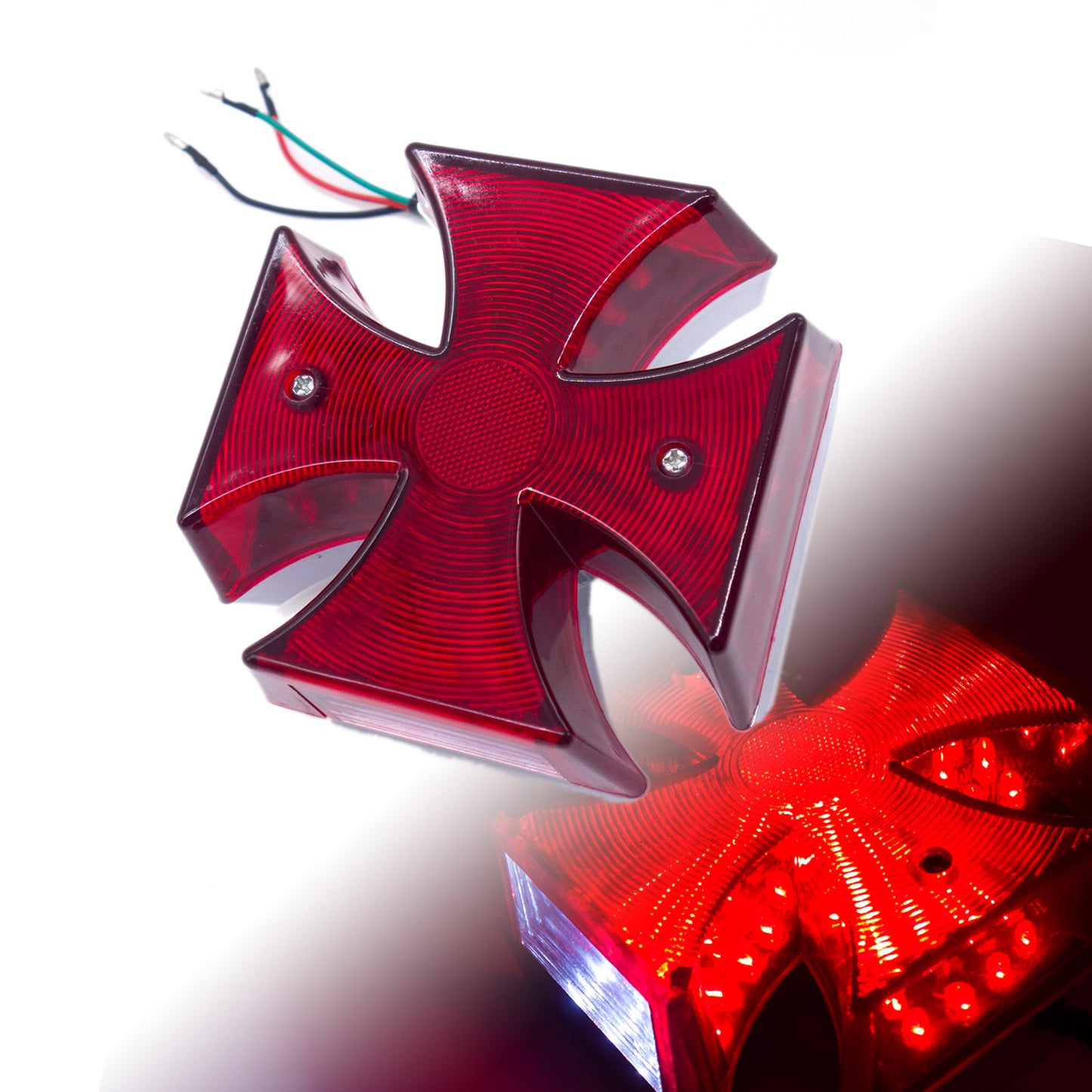 Chrome Motorcycle MALTESE Cross LED Tail Brake Rear Light Chopper Bobber Custom Q