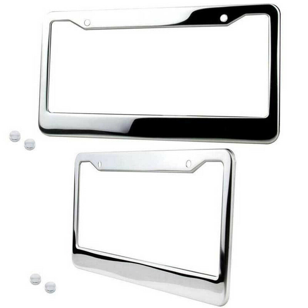 2 X Stainless Steel License Plate Tag Cover + Screw Lock Accessories