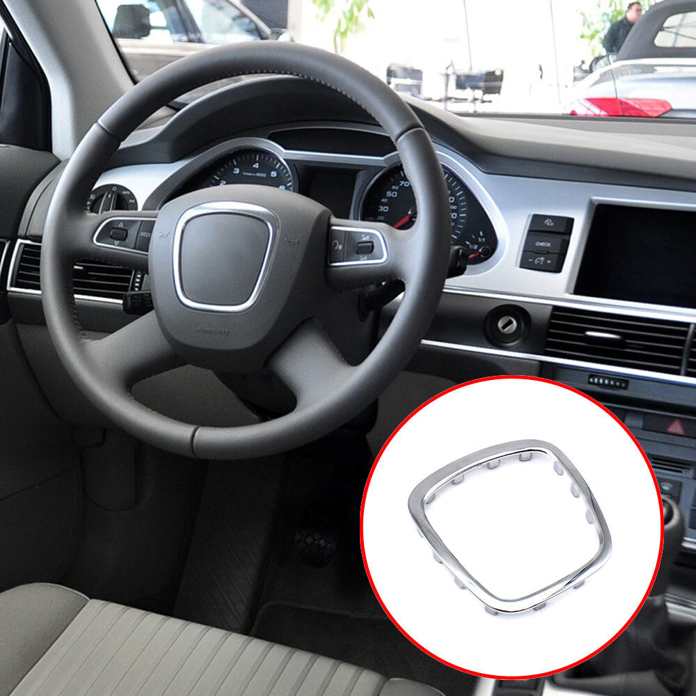 1 piece for Audi A4, A5, Q5, Q7 cars - Chrome steering wheel badge trim frame in glossy silver. n
