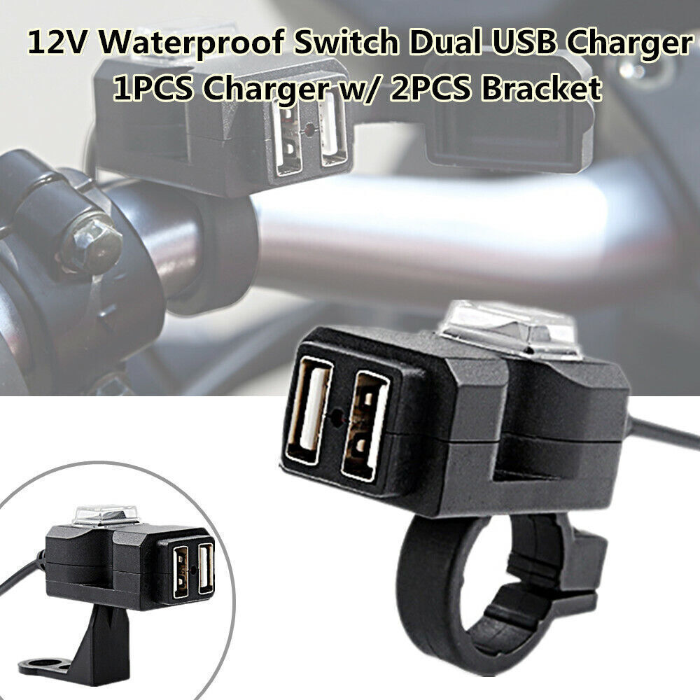 Motorcycle, scooter, all-terrain vehicle handlebar 12V waterproof switch dual USB mobile phone charger n