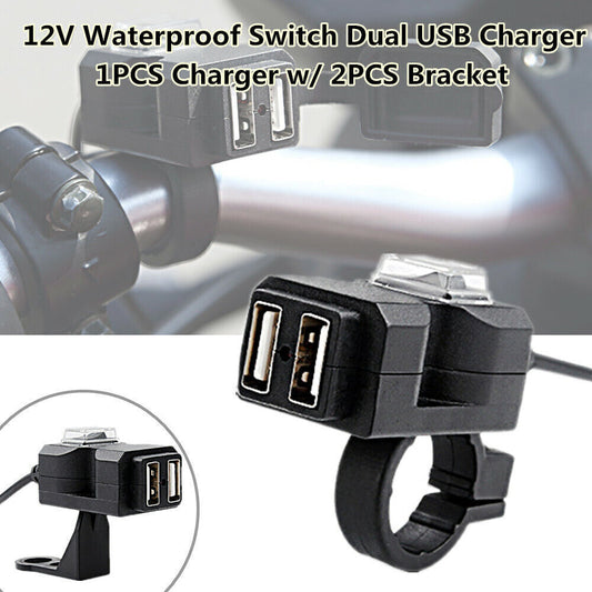 Motorcycle, scooter, all-terrain vehicle handlebar 12V waterproof switch dual USB mobile phone charger n