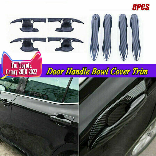 8x for Toyota for Camry 2018-2022 Carbon Fiber Car Door Handle&Door Bowl Trim Cover