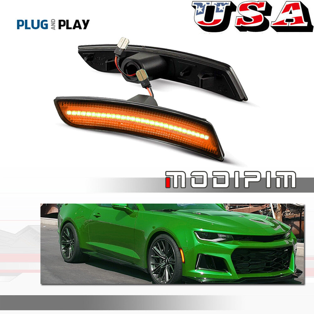 2 Pieces for Camaro 2016 - 2023 Smoked LED Side Marker Lights Front Amber - v