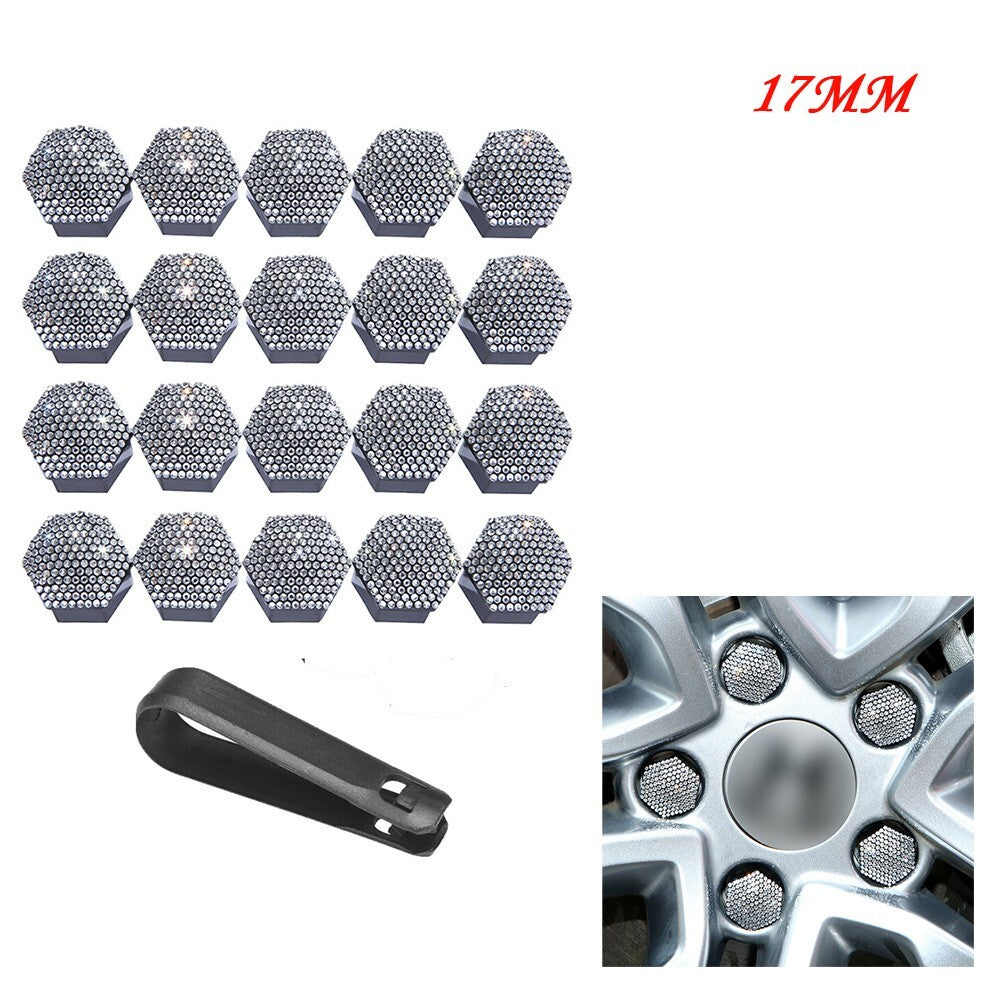 White Rhinestone 20Pcs/set 17mm Wheel Lug Nut Covers Bolt Cap v