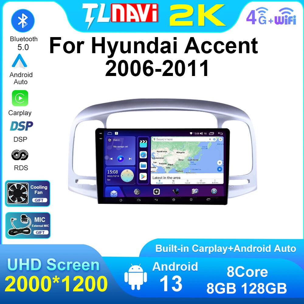 for Hyundai Accent 2006-2011 Auto CarPlay Car Radio GPS Multimedia Player Screen
