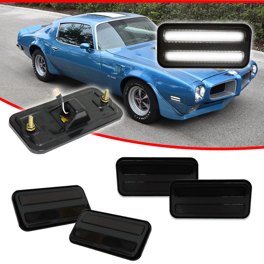 4-piece set of smoked front and rear white LED side marker lights suitable for 70-81 for Pontiac Firebird- v