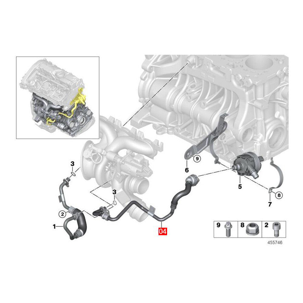 11537643226 Turbocharger coolant return line for 220i 330i 420i 630i 730Li - v